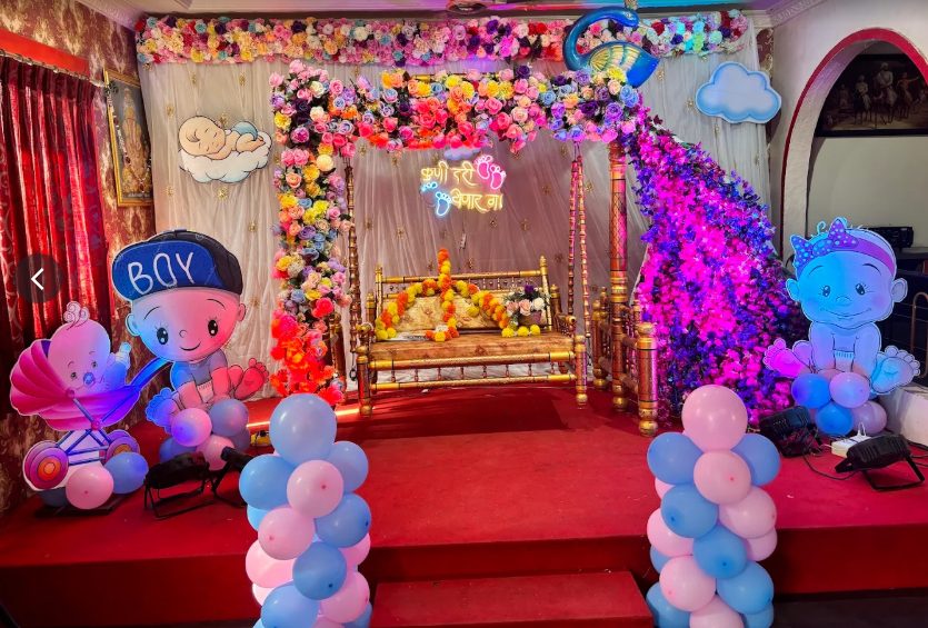 Floral mandap swing for baby boy naming ceremony